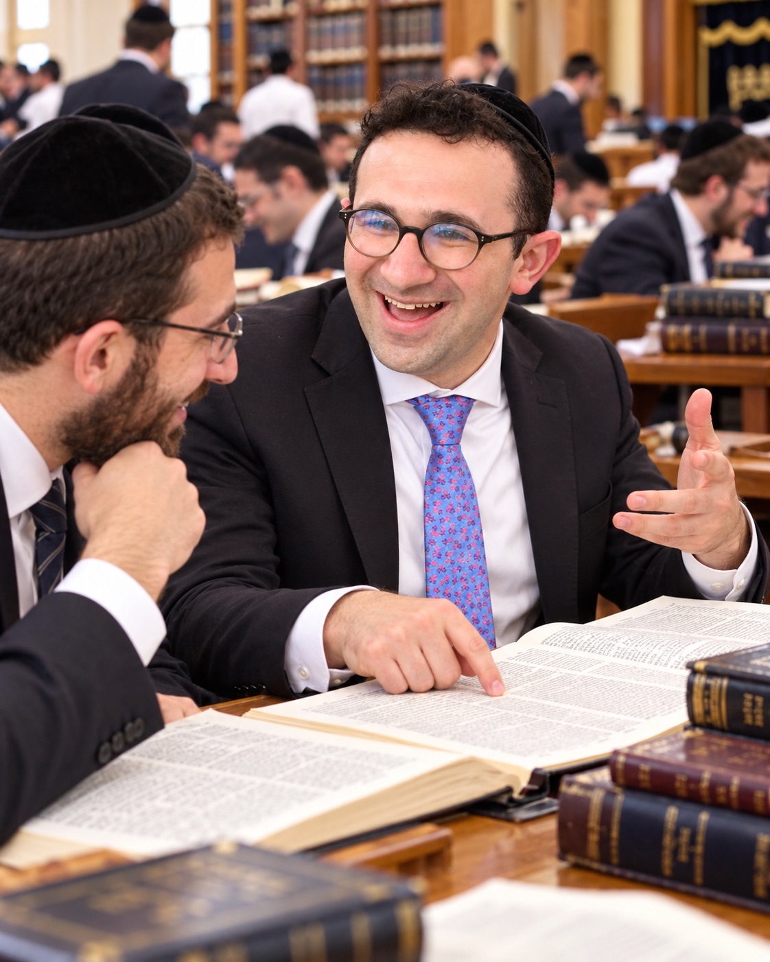 Illustration of Alan learning with another person in a beis medrash